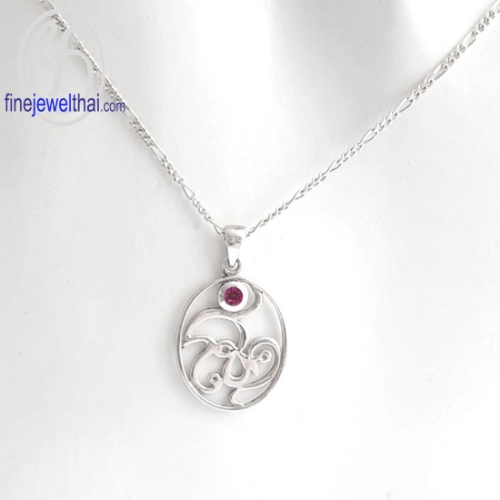 จี้ทับทิม-จี้โชคดี-เงินแท้-จี้พลอย-พลอยประจำเดือนเกิด-P1043rb