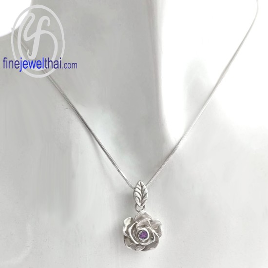 จี้อะเมทิสต์-จี้ดอกกุหลาบ-จี้เงิน-จี้พลอย-อะเมทิสต์แท้-P1048amt