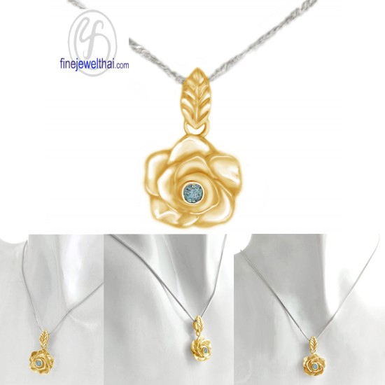 จี้อะควอมารีน-เงินแท้-จี้พลอย-จี้กุหลาบ-พลอยประจำเดือนเกิด-P1048aq