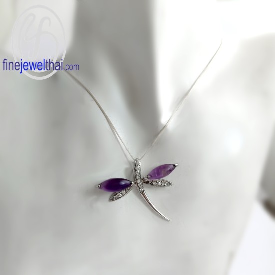 จี้อะเมทิสต์-รูปแมลงปอ-เพชรcz-จี้พลอย-อะเมทิสต์แท้-P1098am