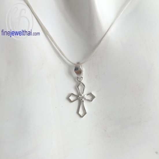 จี้เพชร-จี้เงิน-จี้ไม้กางเขน-เพชร-cz-พลอยประจำเดือนเกิด-Finejewelthai-P1120cz 