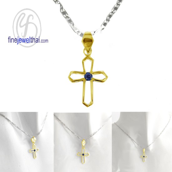 จี้ไพลิน-จี้ไม้กางเขน-จี้พลอย-จี้เงิน-พลอยประจำเดือน-P1121bl