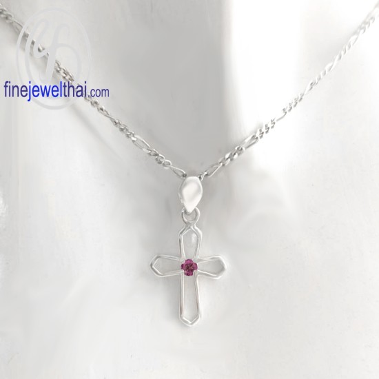 จี้ทับทิม-เงินแท้-จีั้ไม้กางเขน-จี้พลอย-พลอยประจำเดือนเกิด-P1121rb