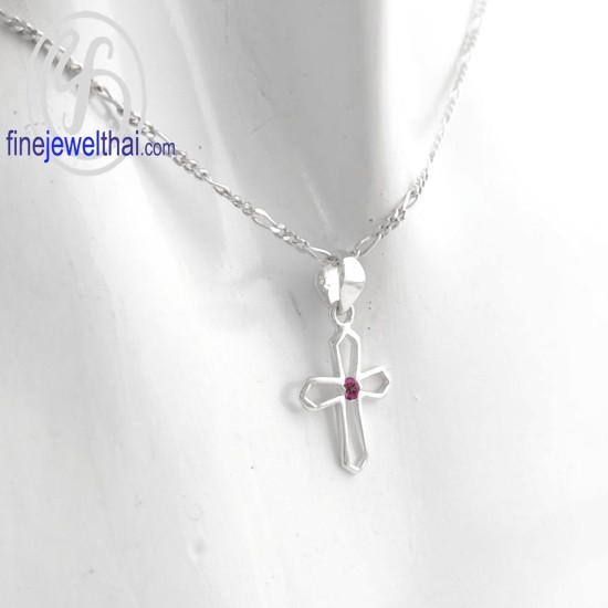 จี้ทับทิม-เงินแท้-จีั้ไม้กางเขน-จี้พลอย-พลอยประจำเดือนเกิด-P1121rb