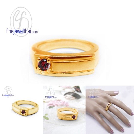 แหวนโกเมน -แหวนเงินแท้-แหวนพลอยแท้-แหวนพลอยประจำราศี-R1061gm