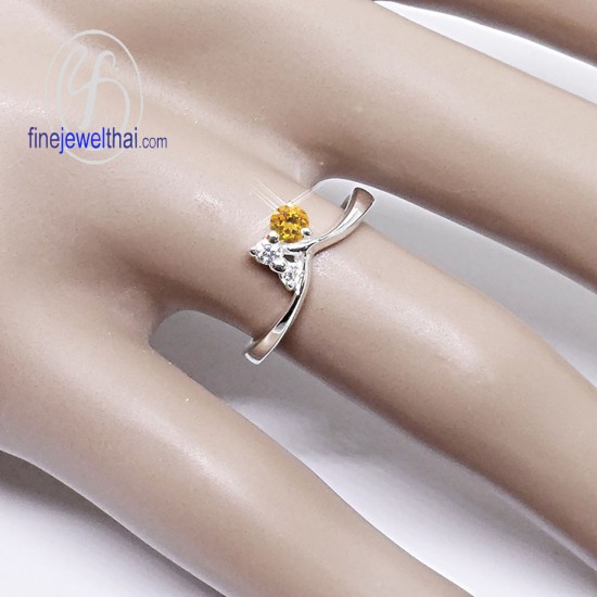 แหวนซิทริน-เพชรCz-แหวนเงิน-แหวนพลอยแท้-แหวนประจำเดือนเกิด-R1185ct