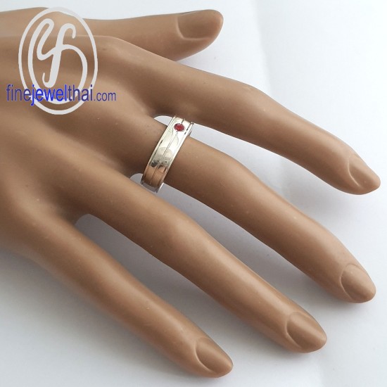 แหวนทับทิม -แหวนเงิน-ทับทิม แท้-เงินแท้925-แหวนพลอยประจำเดือนเกิด-R1423rb