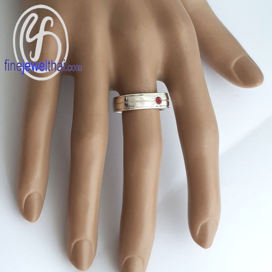 แหวนทับทิม -แหวนเงิน-ทับทิม แท้-เงินแท้925-แหวนพลอยประจำเดือนเกิด-R1423rb