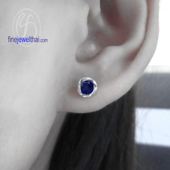 ต่างหูไพลิน-ต่างหูเงิน-ไพลินแท้-เงินแท้925-ออกแบบพิเศษ-finejewelthai-E1054bl